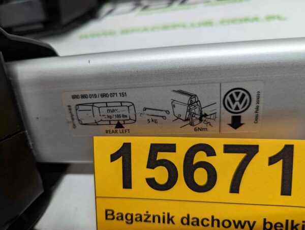 Bagażnik dachowy bazowy belki poprzeczki Volkswagen Cross Polo 10- .