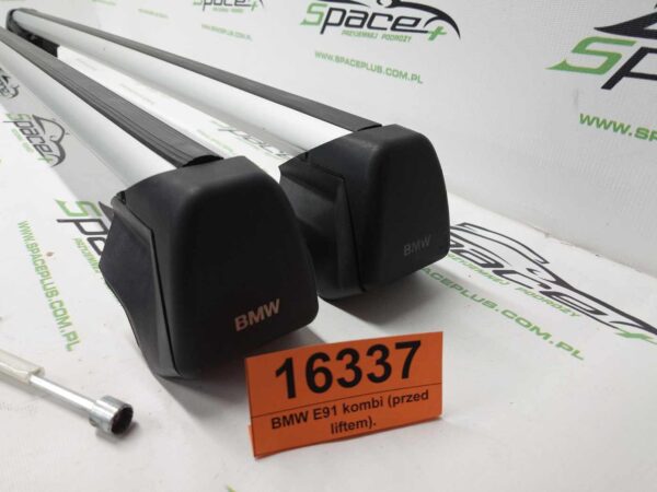 Bagażnik dachowy bazowy belki poprzeczki Oryginał BMW E91 kombi na otwarte relingi (przed liftem).