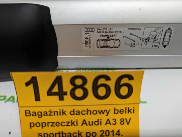 Bagażnik dachowy bazowy belki poprzeczki Audi A3 8V sportback po 2014.
